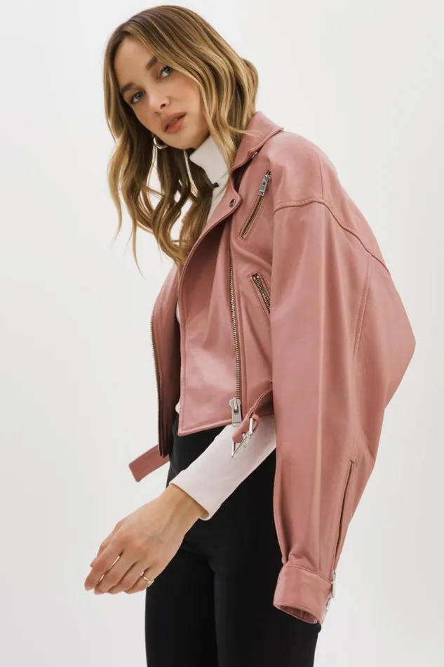 Women DYLAN 80039s Leather Biker Jacket Mauve Pink LAMARQUE Leather Jackets Women DYLAN 80039s Leather Biker Jacket Mauve Pink LAMARQUE Leather Jackets