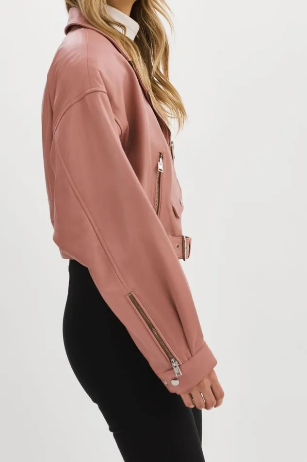 Women DYLAN 80039s Leather Biker Jacket Mauve Pink LAMARQUE Leather Jackets Women DYLAN 80039s Leather Biker Jacket Mauve Pink LAMARQUE Leather Jackets