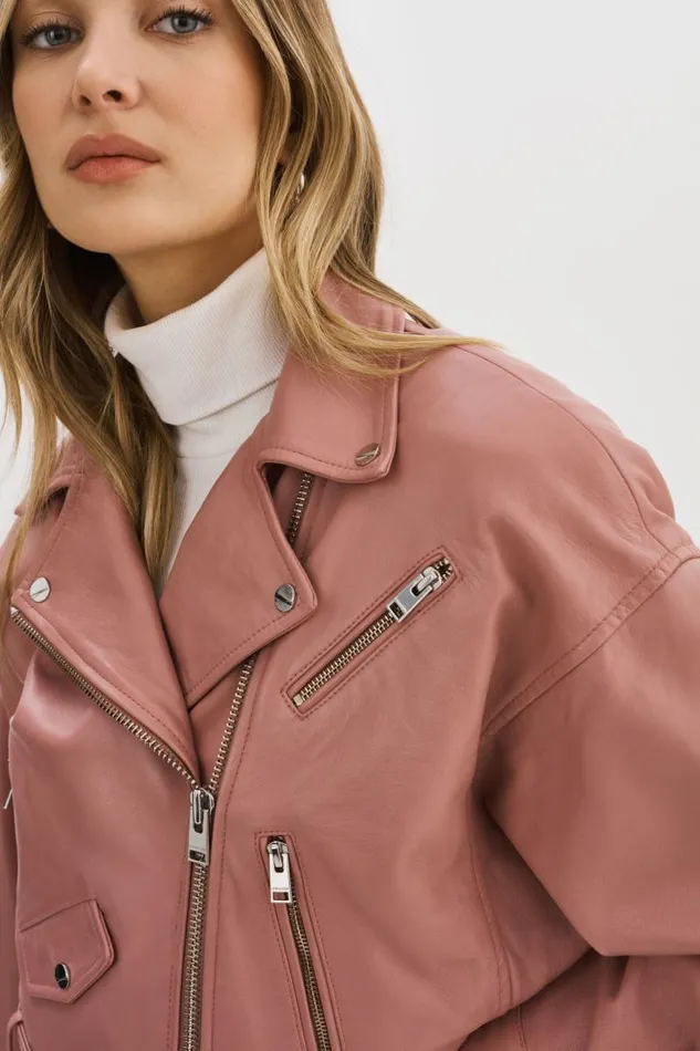 Women DYLAN 80039s Leather Biker Jacket Mauve Pink LAMARQUE Leather Jackets Women DYLAN 80039s Leather Biker Jacket Mauve Pink LAMARQUE Leather Jackets