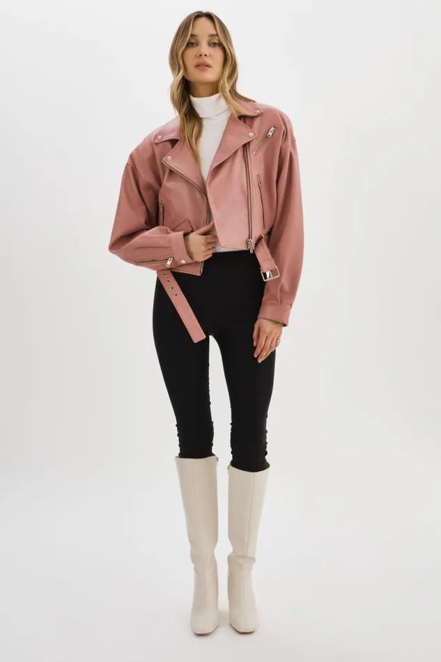 Women DYLAN 80039s Leather Biker Jacket Mauve Pink LAMARQUE Leather Jackets Women DYLAN 80039s Leather Biker Jacket Mauve Pink LAMARQUE Leather Jackets