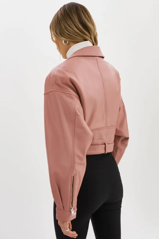 Women DYLAN 80039s Leather Biker Jacket Mauve Pink LAMARQUE Leather Jackets Women DYLAN 80039s Leather Biker Jacket Mauve Pink LAMARQUE Leather Jackets