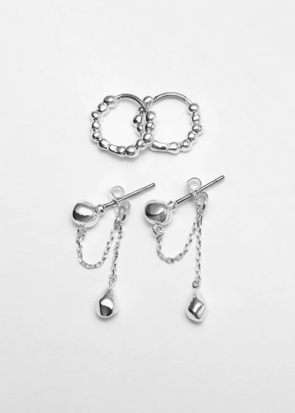 Women Earrings and Other Stories Chain Earrings Set Silver