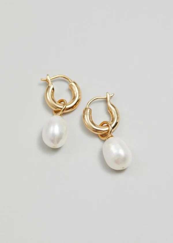 Women Earrings and Other Stories Freshwater Pearl Hoops 18karat Gold