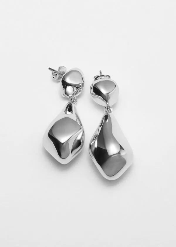 Women Earrings and Other Stories Sculpted Pebbles Drop Earrings Silver