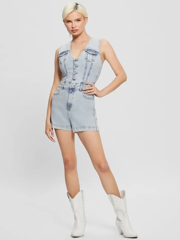 Women Eco Bella Denim Romper Heart Lake Jeans and Denim GUESS Women Eco Bella Denim Romper Heart Lake Jeans and Denim GUESS