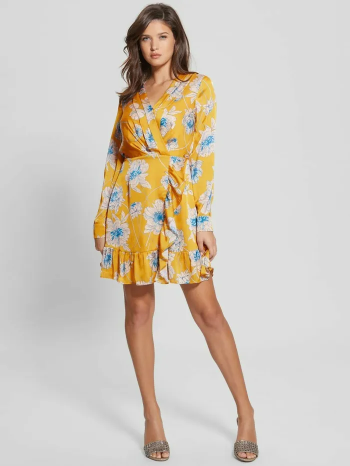 Women Eco Mimosa Printed Dress Golden Bloom Print Dresses and Jumpsuits GUESS