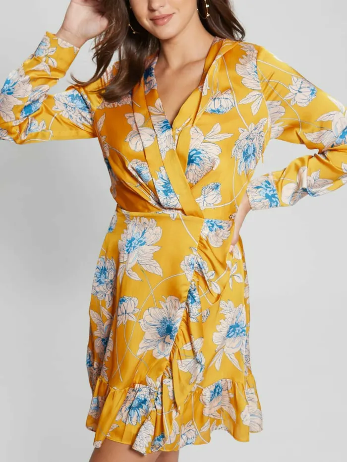 Women Eco Mimosa Printed Dress Golden Bloom Print Dresses and Jumpsuits GUESS