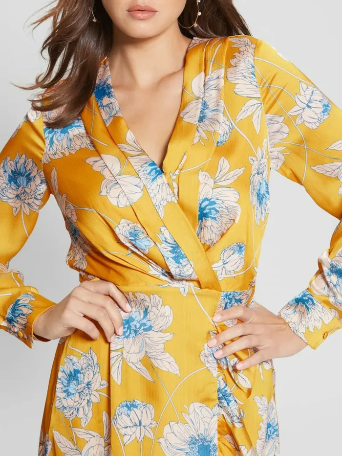 Women Eco Mimosa Printed Dress Golden Bloom Print Dresses and Jumpsuits GUESS