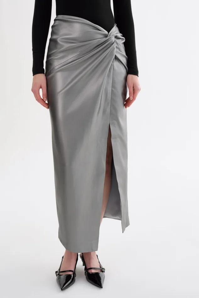 Women EILEEN Faux Leather Maxi Skirt Gunmetal LAMARQUE Skirts Women EILEEN Faux Leather Maxi Skirt Gunmetal LAMARQUE Skirts