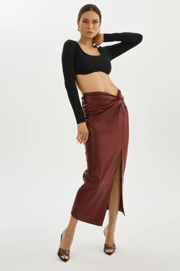 Women EILEEN Faux Leather Maxi Skirt Syrah LAMARQUE Skirts Women EILEEN Faux Leather Maxi Skirt Syrah LAMARQUE Skirts