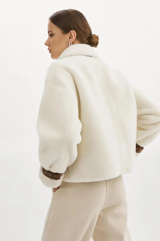 Women ELODY Faux Fur Jacket Ivory Brown LAMARQUE Faux Fur Women ELODY Faux Fur Jacket Ivory Brown LAMARQUE Faux Fur