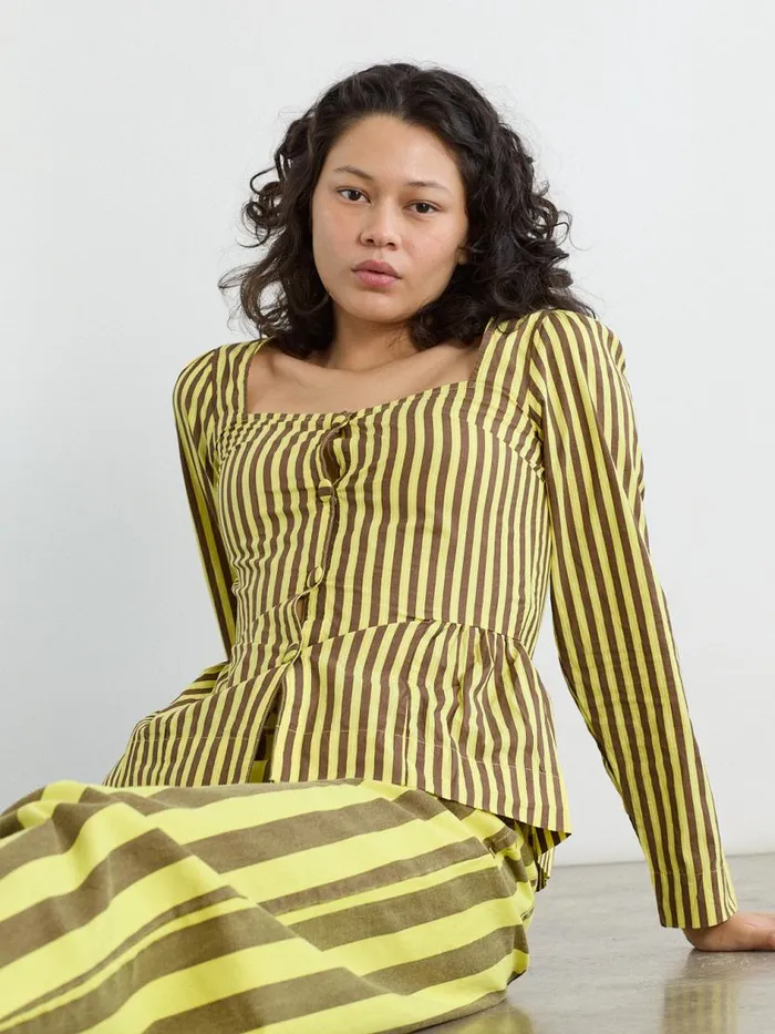 Women Eloise Stripe Blouse Yellow Choc Stripe Lisa Says Gah Blouses