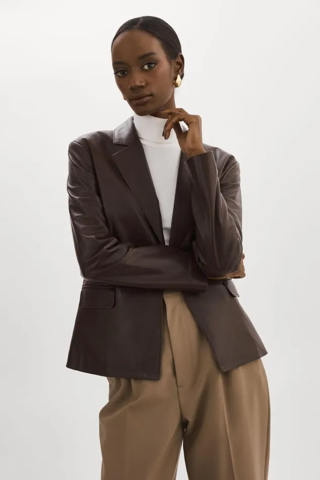 Women ELZA Leather Blazer Mahogany LAMARQUE Leather Jackets Women ELZA Leather Blazer Mahogany LAMARQUE Leather Jackets