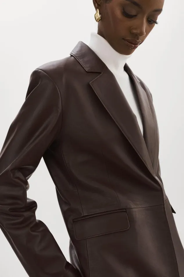 Women ELZA Leather Blazer Mahogany LAMARQUE Leather Jackets Women ELZA Leather Blazer Mahogany LAMARQUE Leather Jackets
