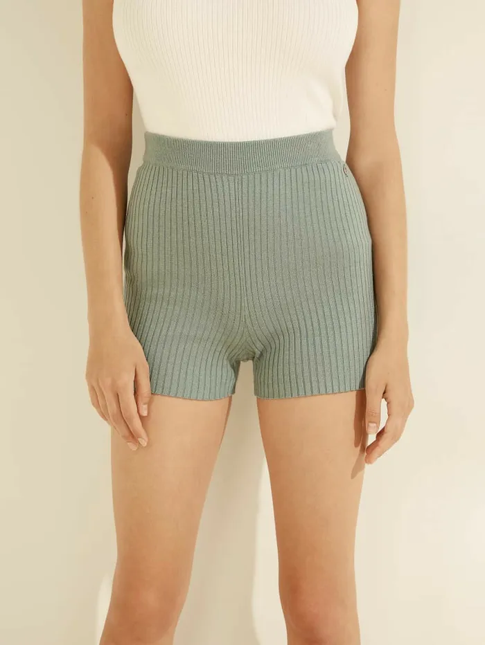 Women Emili Ribbed Shorts Dusty Teal Bottoms GUESS