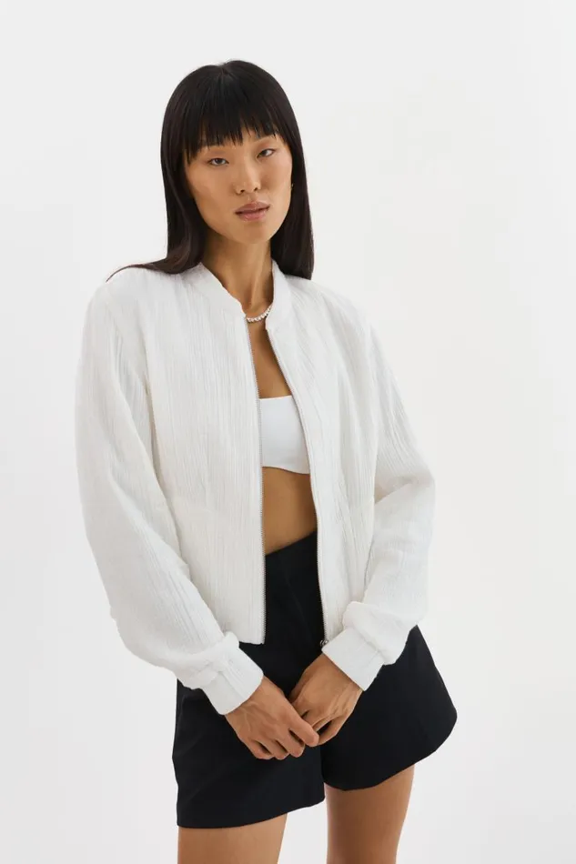 Women ENRICA Cotton Bomber Jacket Off White LAMARQUE Bombers Women ENRICA Cotton Bomber Jacket Off White LAMARQUE Bombers