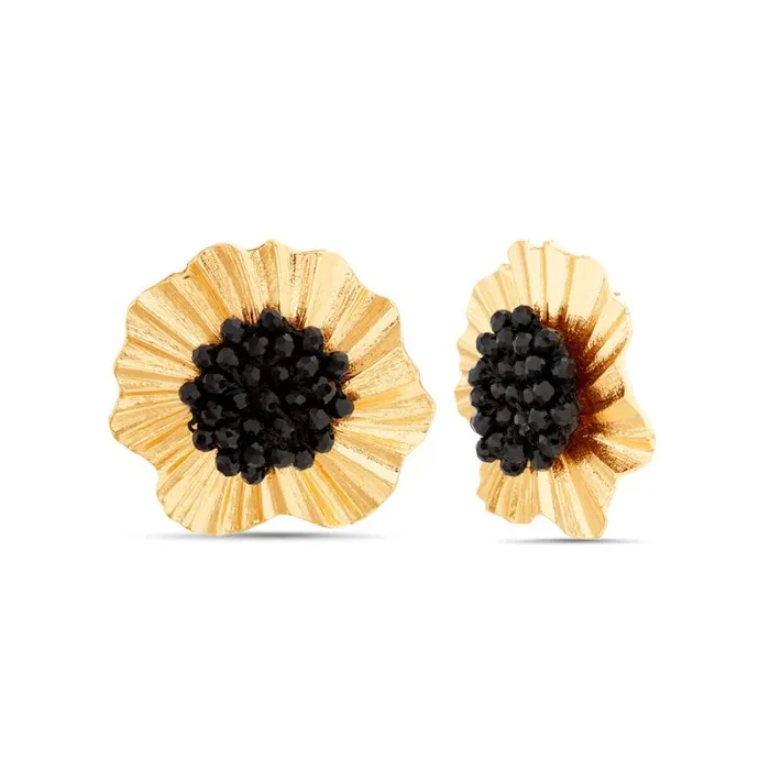 Women Fashion Jewelry Badgley Mischka Black Beaded Center Flower Stud Earring
