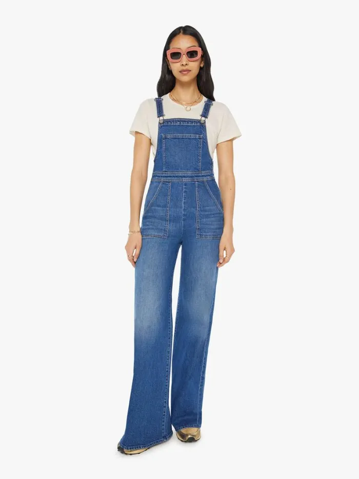 Women Flare Mother Denim High Waisted Twister Overall Sneak Wash Punch Buggy