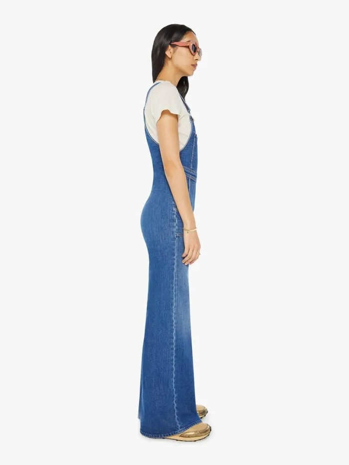 Women Flare Mother Denim High Waisted Twister Overall Sneak Wash Punch Buggy