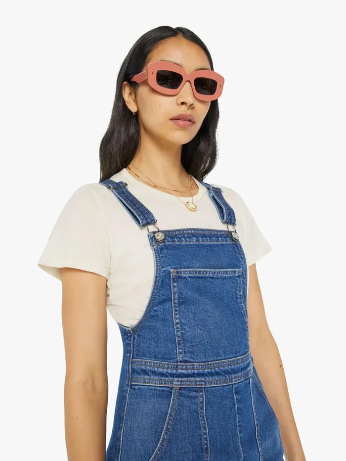 Women Flare Mother Denim High Waisted Twister Overall Sneak Wash Punch Buggy