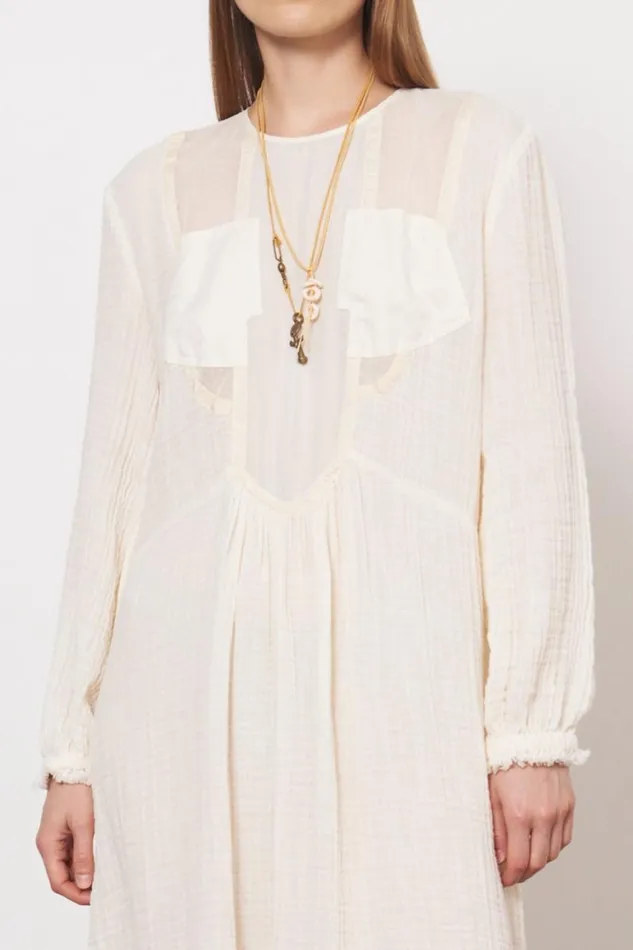 Women Gauze and Cotton Sateen Dirty White Malia Midi Dress Raquel Allegra Dresses