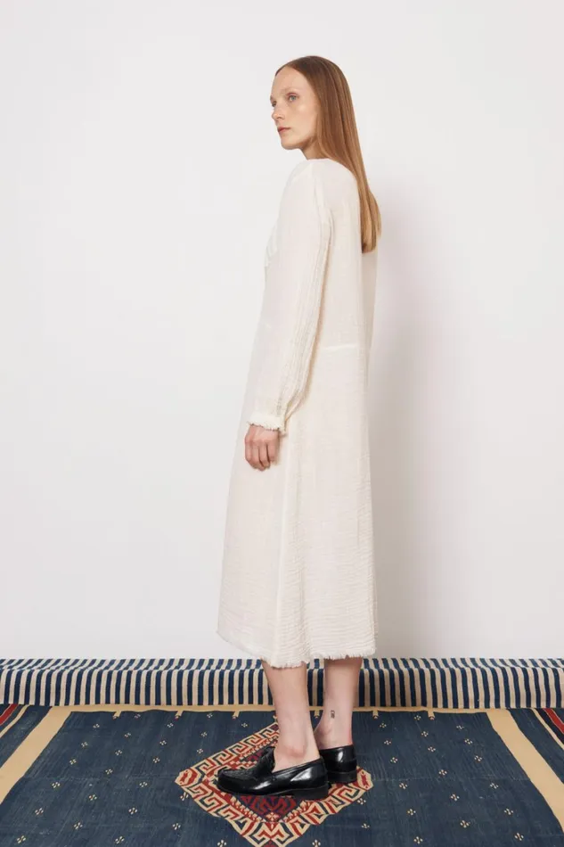 Women Gauze and Cotton Sateen Dirty White Malia Midi Dress Raquel Allegra Dresses