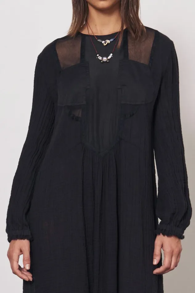 Women Gauze and Cotton Sateen Faded Black Malia Midi Dress Raquel Allegra Dresses