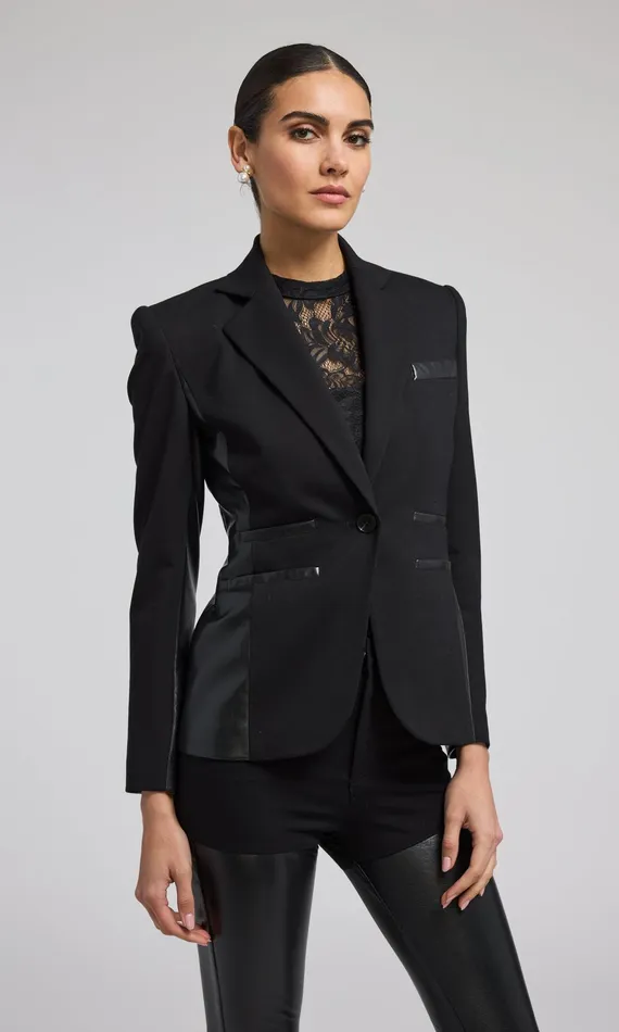 Women Generation Love Clothing Blazers and Jackets Gayle Vegan Leather Combo Blazer Black Women Generation Love Clothing Blazers and Jackets Gayle Vegan Leather Combo Blazer Black