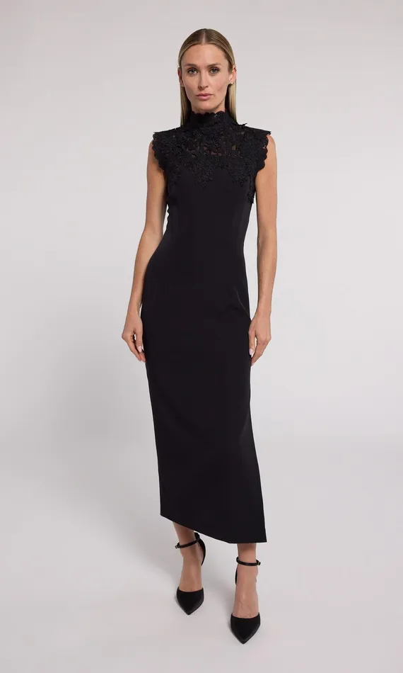 Women Generation Love Clothing Dresses Shonna Lace Combo Crepe Dress Black
