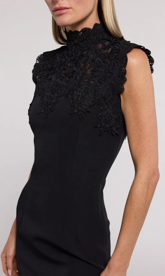 Women Generation Love Clothing Dresses Shonna Lace Combo Crepe Dress Black