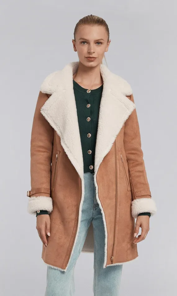 Women Generation Love Clothing Outerwear Carla Suede And Faux Fur Combo Coat Cognacwhite