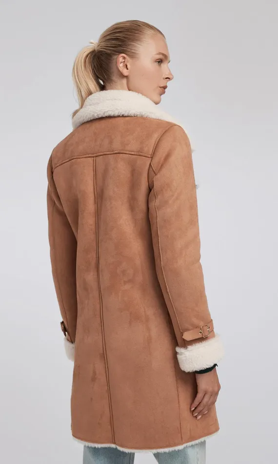 Women Generation Love Clothing Outerwear Carla Suede And Faux Fur Combo Coat Cognacwhite
