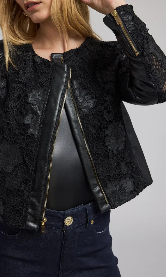 Women Generation Love Clothing Outerwear Dalma Vegan Leather Guipure Jacket Black
