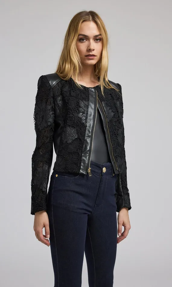 Women Generation Love Clothing Outerwear Dalma Vegan Leather Guipure Jacket Black