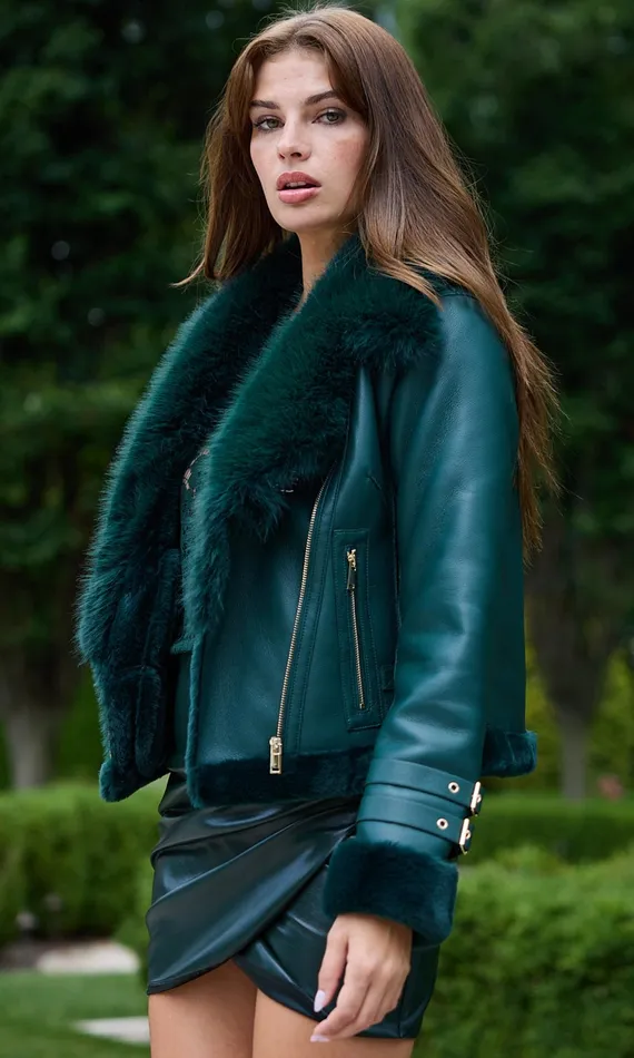 Women Generation Love Clothing Outerwear Dion Faux Fur Shearling Moto Jacket Forest Women Generation Love Clothing Outerwear Dion Faux Fur Shearling Moto Jacket Forest