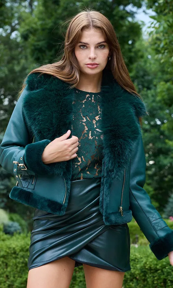 Women Generation Love Clothing Outerwear Dion Faux Fur Shearling Moto Jacket Forest
