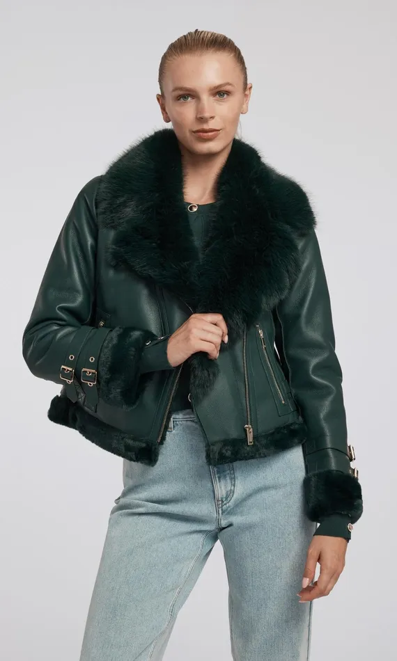 Women Generation Love Clothing Outerwear Dion Faux Fur Shearling Moto Jacket Forest