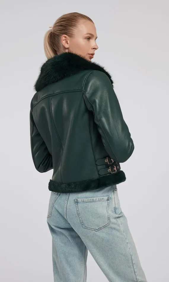 Women Generation Love Clothing Outerwear Dion Faux Fur Shearling Moto Jacket Forest