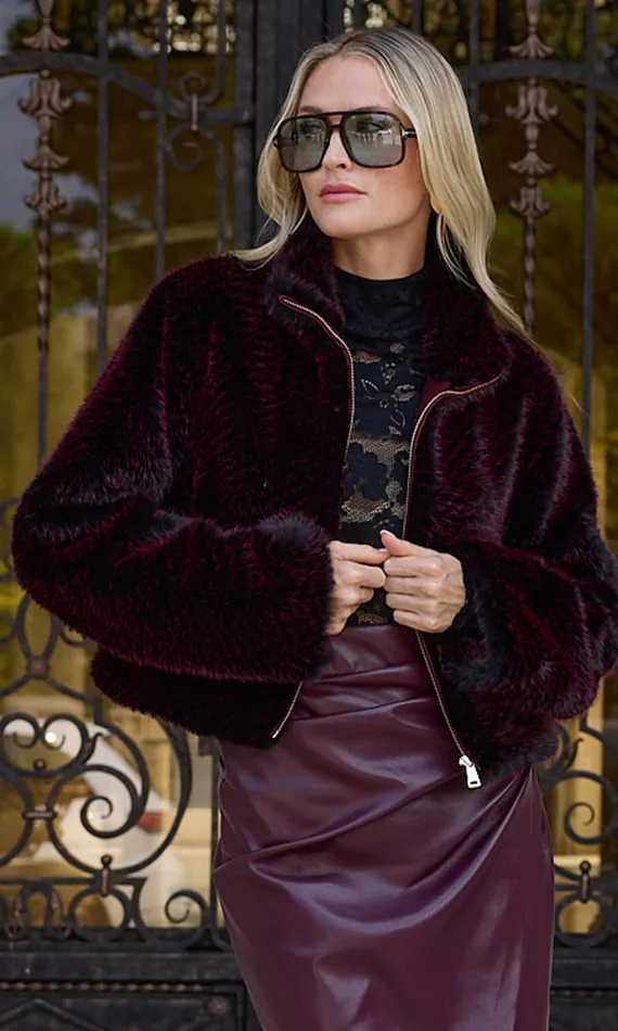 Women Generation Love Clothing Outerwear Roxi Faux Fur Bomber Blackwine