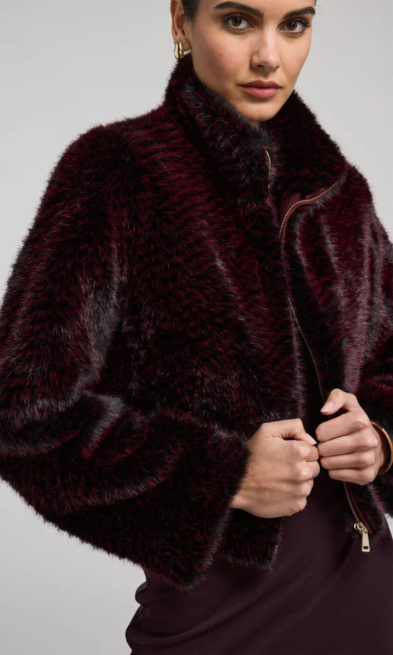 Women Generation Love Clothing Outerwear Roxi Faux Fur Bomber Blackwine