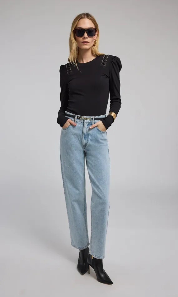 Women Generation Love Clothing Pants Emmett Denim Pants With Vegan Leather Belt Light Blueblack Women Generation Love Clothing Pants Emmett Denim Pants With Vegan Leather Belt Light Blueblack