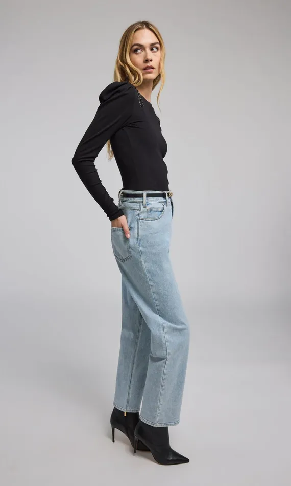 Women Generation Love Clothing Pants Emmett Denim Pants With Vegan Leather Belt Light Blueblack