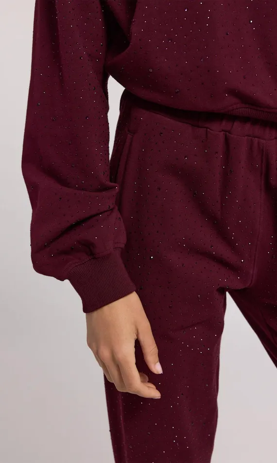 Women Generation Love Clothing Pants Ruel Compact Crystal Sweatpants Black Cherry