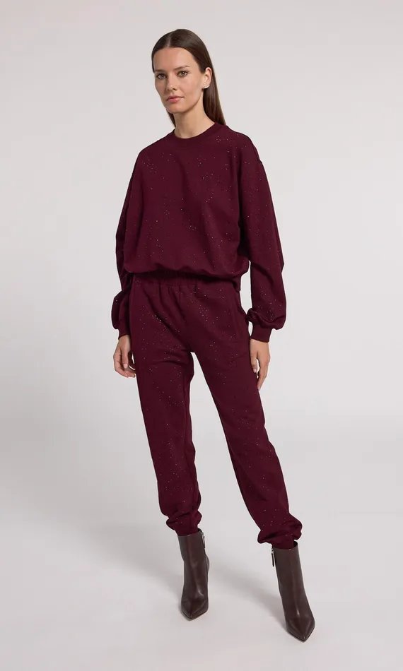 Women Generation Love Clothing Pants Ruel Compact Crystal Sweatpants Black Cherry