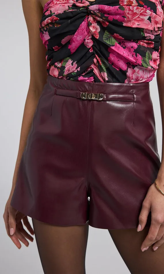 Women Generation Love Clothing Shorts Danny Belted Vegan Leather Shorts Malbec