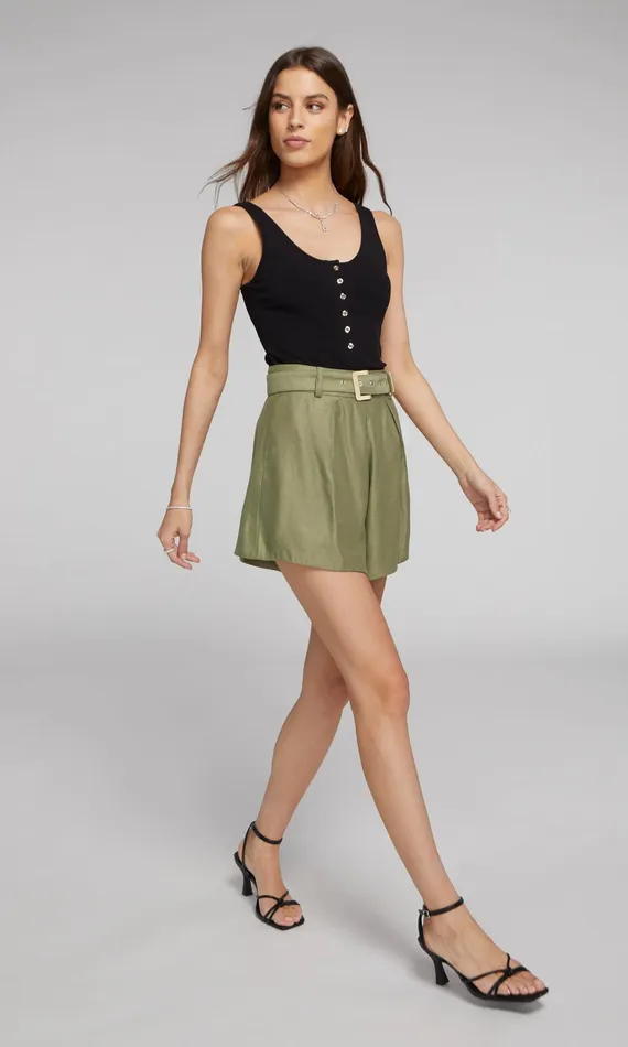 Women Generation Love Clothing Shorts Hailey Metal Belted Shorts Sage