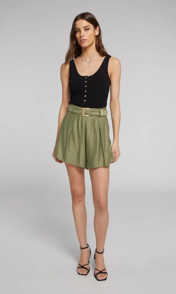 Women Generation Love Clothing Shorts Hailey Metal Belted Shorts Sage