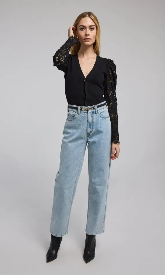 Women Generation Love Clothing Sweaters and Sweatshirts Kelsey Lace Combo Ribbed Cardigan Black
