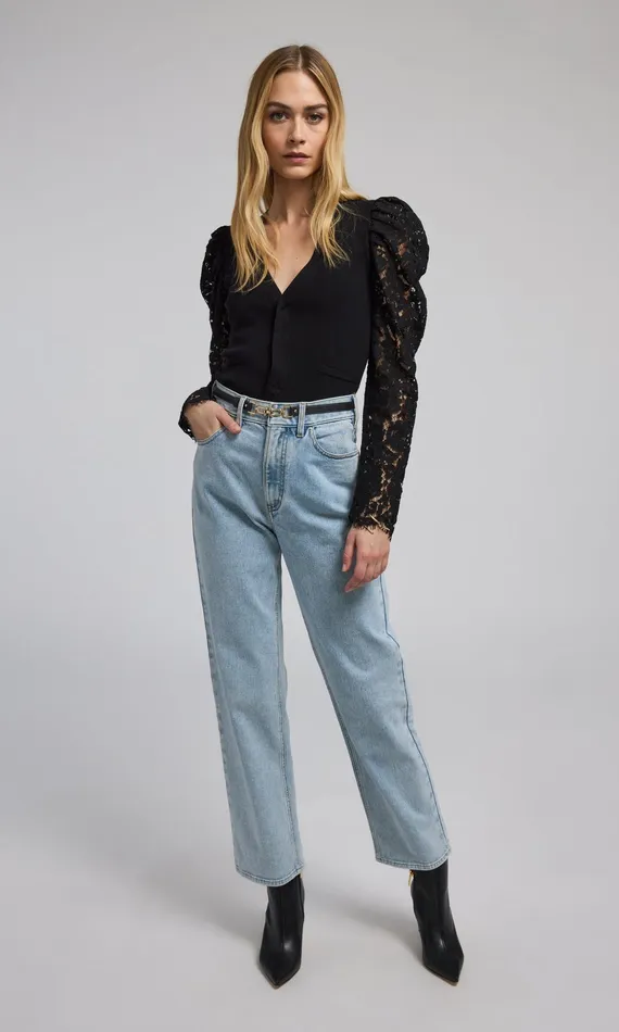 Women Generation Love Clothing Sweaters and Sweatshirts Kelsey Lace Combo Ribbed Cardigan Black