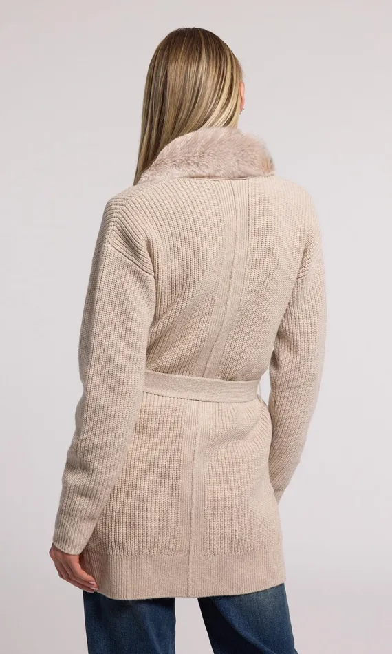 Women Generation Love Clothing Sweaters and Sweatshirts Patty Fur Combo Cardigan Heather Oatmeal
